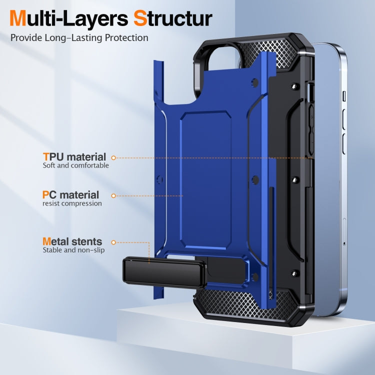 For iPhone 13 Pro Matte Holder Phone Case(Dark Blue)