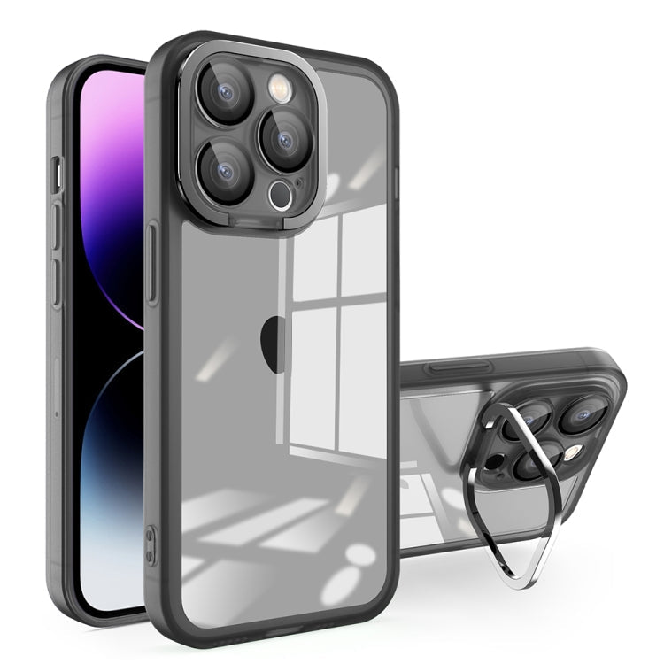 For iPhone 14 Plus Invisible Lens Bracket Matte Transparent Phone Case(Black)