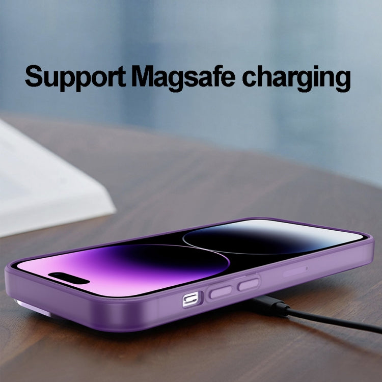 For iPhone 15 Plus Invisible Lens Bracket Matte Transparent MagSafe Phone Case(Black)