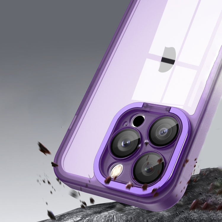 For iPhone 13 Pro Max Invisible Lens Bracket Matte Transparent Phone Case(Purple)