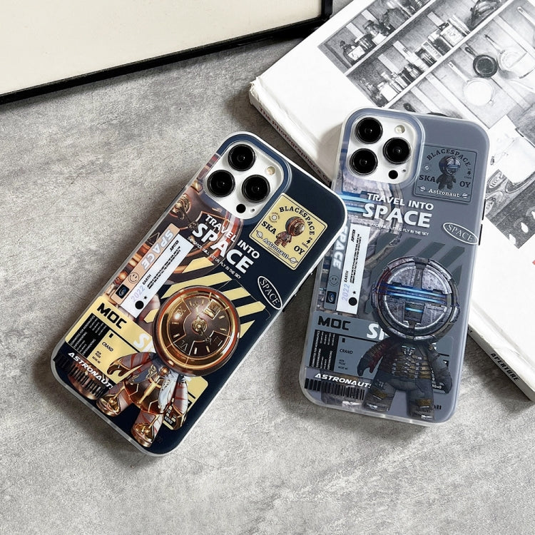 For iPhone 14 Pro Dual-side IMD Astronaut Frosted Phone Case(Black Gold)