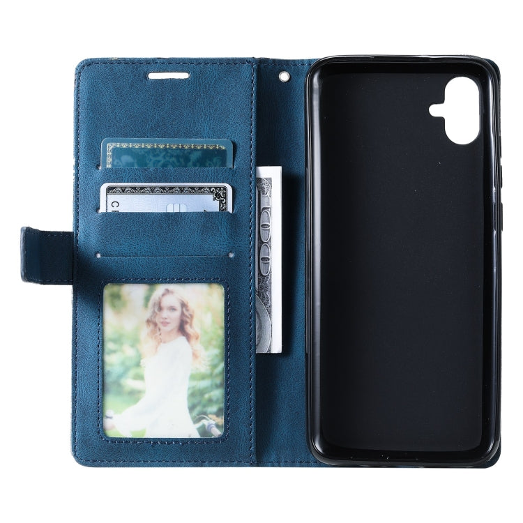 For Samsung Galaxy A04e /F04 Skin Feel Splicing Leather Phone Case(Blue)