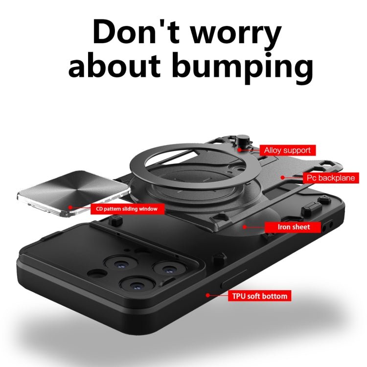 CD Texture Sliding Camshield Magnetic Holder Phone Case, For iPhone 14 Pro Max, For iPhone 13 Pro Max, For iPhone 13 Pro, For iPhone 13