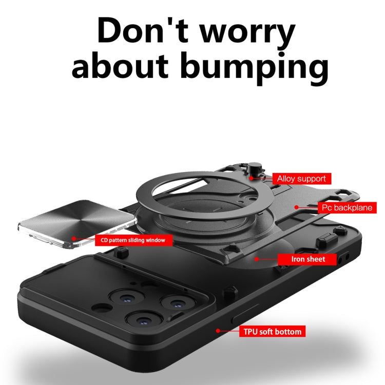 CD Texture Sliding Camshield Magnetic Holder Phone Case, For iPhone 15, For iPhone 14 Plus, For iPhone 14, For iPhone 14 Pro