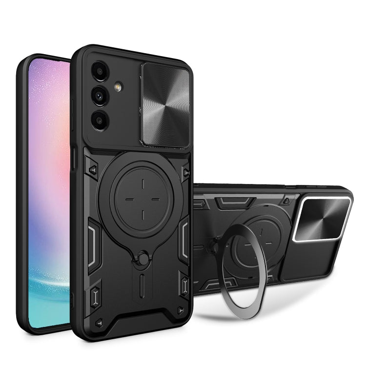 For Samsung Galaxy A24 4G CD Texture Sliding Camshield Magnetic Holder Phone Case(Black)