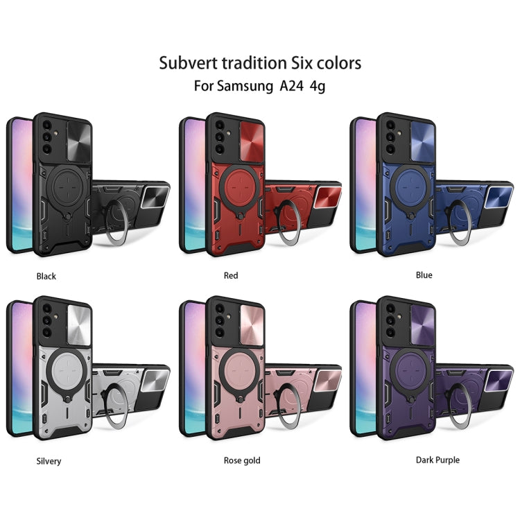 For Samsung Galaxy A24 4G CD Texture Sliding Camshield Magnetic Holder Phone Case(Black)