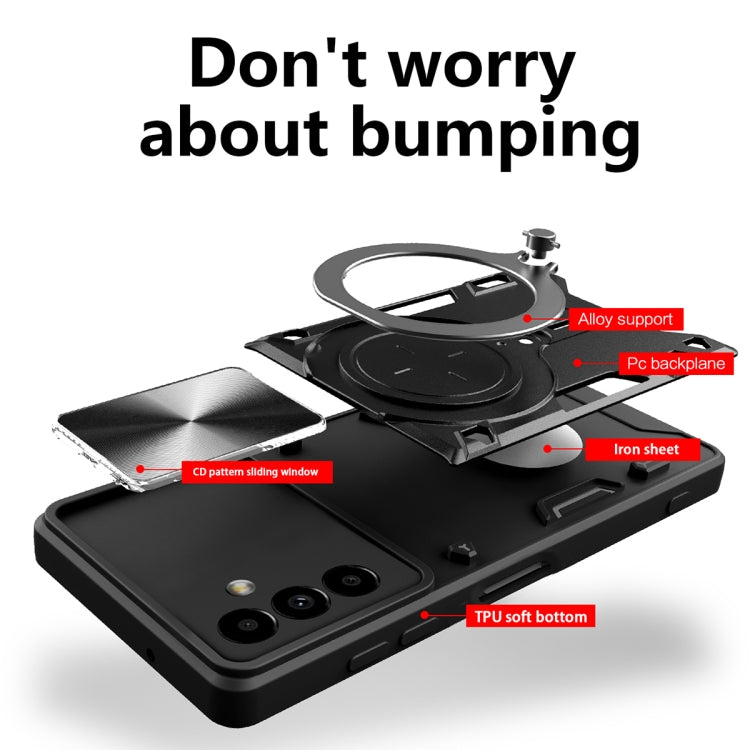 For Samsung Galaxy A24 4G CD Texture Sliding Camshield Magnetic Holder Phone Case(Black)