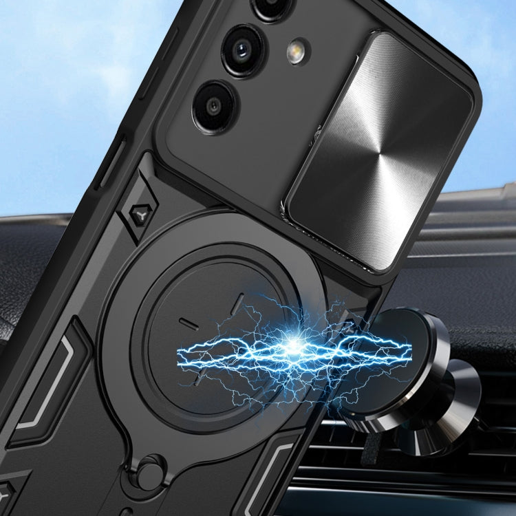 For Samsung Galaxy A24 4G CD Texture Sliding Camshield Magnetic Holder Phone Case(Black)