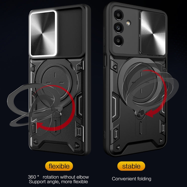 For Samsung Galaxy A24 4G CD Texture Sliding Camshield Magnetic Holder Phone Case(Black)