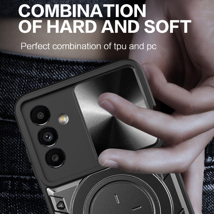 For Samsung Galaxy A24 4G CD Texture Sliding Camshield Magnetic Holder Phone Case(Black)