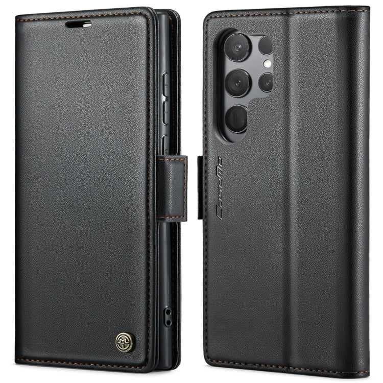 For Samsung Galaxy S23 Ultra 5G CaseMe 023 Butterfly Buckle Litchi Texture RFID Anti-theft Leather Phone Case(Black)