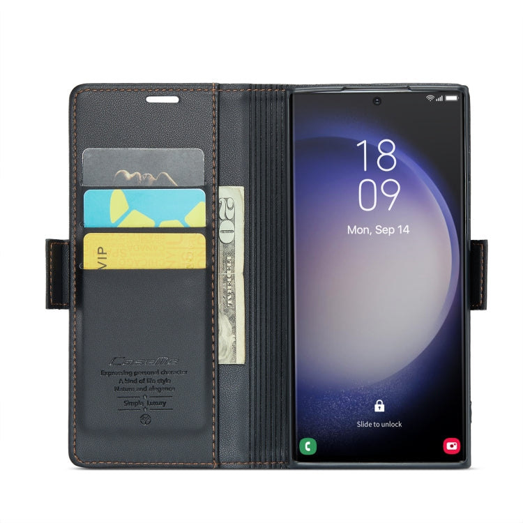 For Samsung Galaxy S23 Ultra 5G CaseMe 023 Butterfly Buckle Litchi Texture RFID Anti-theft Leather Phone Case(Black)