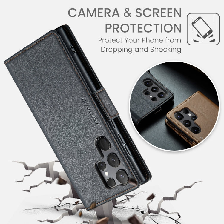 For Samsung Galaxy S23 Ultra 5G CaseMe 023 Butterfly Buckle Litchi Texture RFID Anti-theft Leather Phone Case(Black)