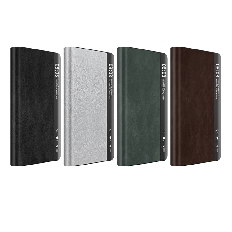 For Huawei Mate X3 Retro Magnetic Side Window View Leather Smart Phone Case(Silver)