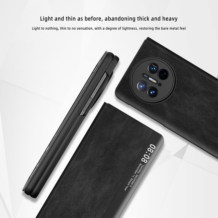 For Huawei Mate X3 Retro Magnetic Side Window View Leather Smart Phone Case(Silver)
