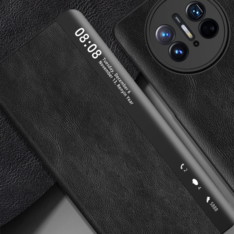 For Huawei Mate X3 Retro Magnetic Side Window View Leather Smart Phone Case(Silver)