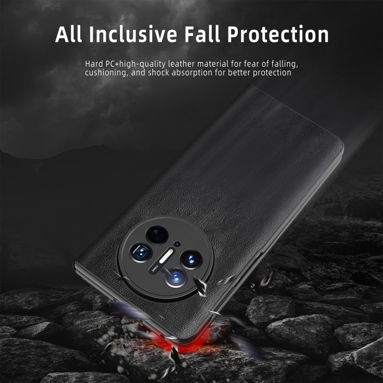 For Huawei Mate X3 Retro Magnetic Side Window View Leather Smart Phone Case(Silver)