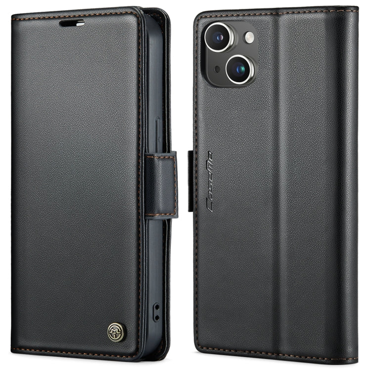 For iPhone 14 CaseMe 023 Butterfly Buckle Litchi Texture RFID Anti-theft Leather Phone Case(Black)