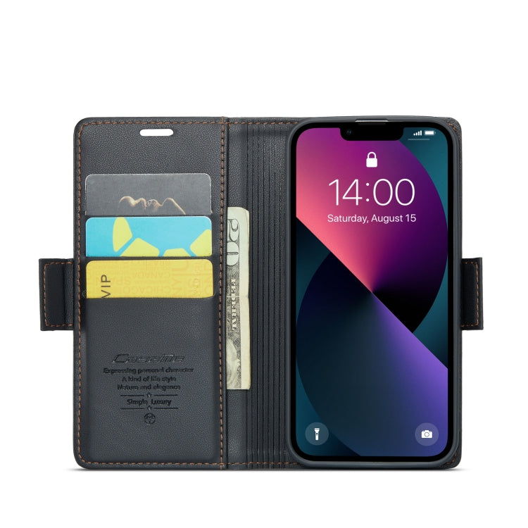 For iPhone 14 CaseMe 023 Butterfly Buckle Litchi Texture RFID Anti-theft Leather Phone Case(Black)