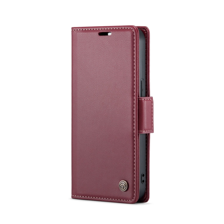 For iPhone 14 CaseMe 023 Butterfly Buckle Litchi Texture RFID Anti-theft Leather Phone Case(Wine Red)