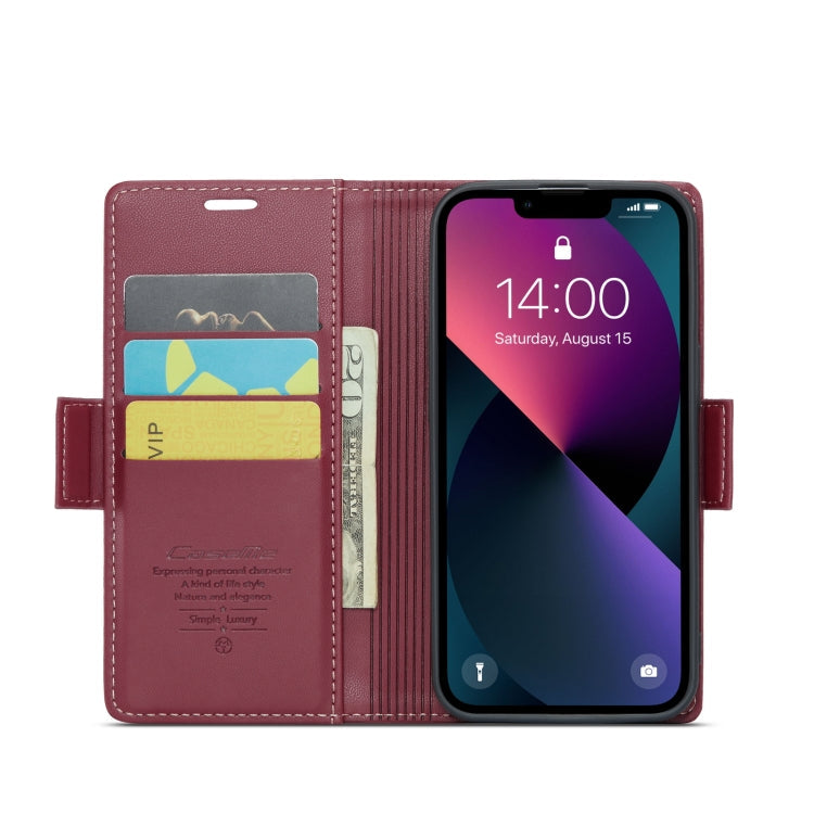 For iPhone 14 CaseMe 023 Butterfly Buckle Litchi Texture RFID Anti-theft Leather Phone Case(Wine Red)