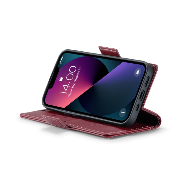 For iPhone 14 CaseMe 023 Butterfly Buckle Litchi Texture RFID Anti-theft Leather Phone Case(Wine Red)