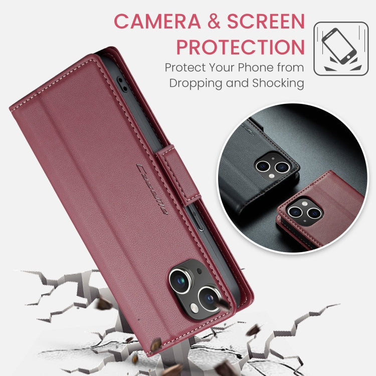 For iPhone 14 CaseMe 023 Butterfly Buckle Litchi Texture RFID Anti-theft Leather Phone Case(Wine Red)