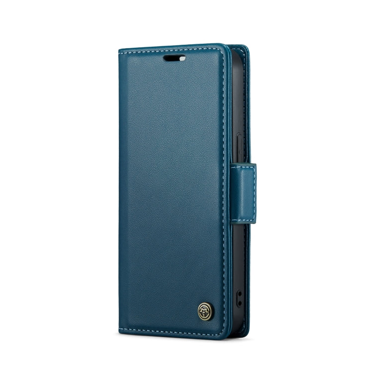 For iPhone 14 Plus CaseMe 023 Butterfly Buckle Litchi Texture RFID Anti-theft Leather Phone Case(Blue)