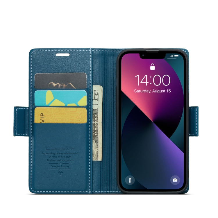 For iPhone 14 Plus CaseMe 023 Butterfly Buckle Litchi Texture RFID Anti-theft Leather Phone Case(Blue)