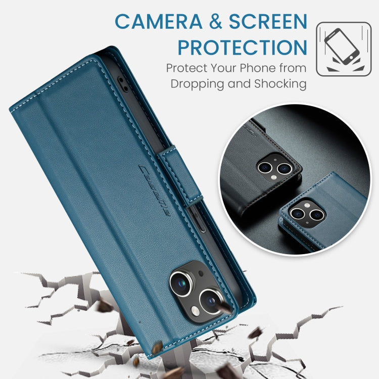 For iPhone 14 Plus CaseMe 023 Butterfly Buckle Litchi Texture RFID Anti-theft Leather Phone Case(Blue)