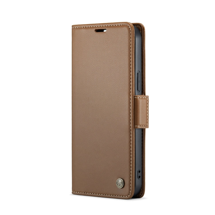For iPhone 14 Pro CaseMe 023 Butterfly Buckle Litchi Texture RFID Anti-theft Leather Phone Case(Brown)