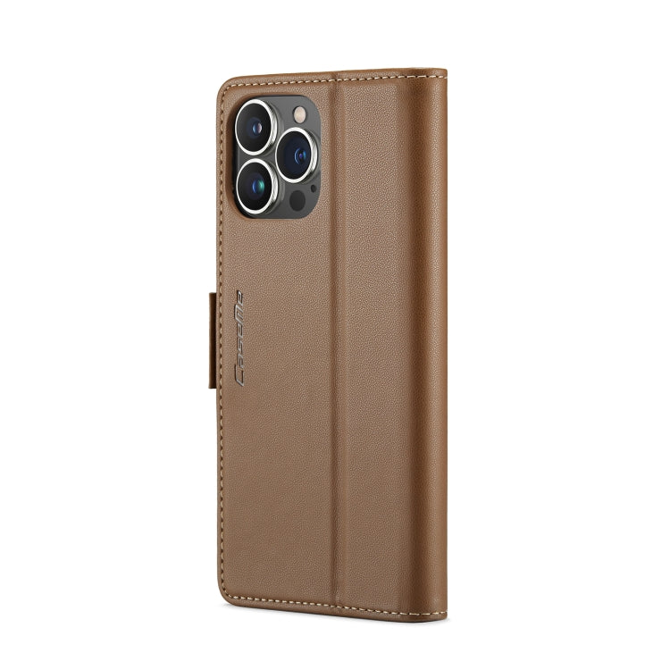 For iPhone 14 Pro CaseMe 023 Butterfly Buckle Litchi Texture RFID Anti-theft Leather Phone Case(Brown)
