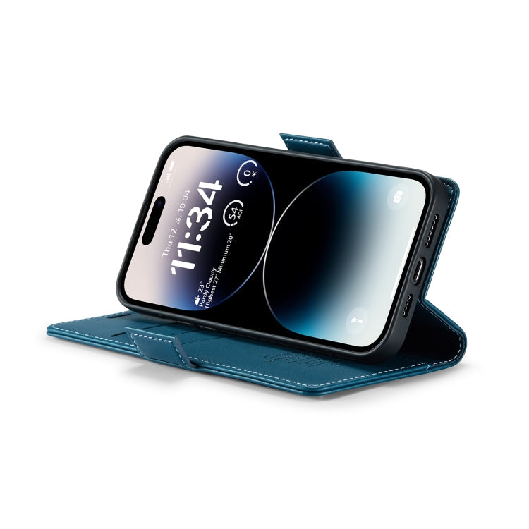 For iPhone 14 Pro CaseMe 023 Butterfly Buckle Litchi Texture RFID Anti-theft Leather Phone Case(Blue)