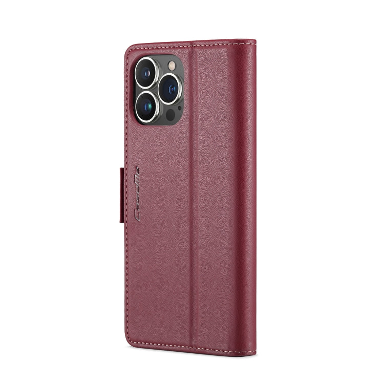 For iPhone 14 Pro Max CaseMe 023 Butterfly Buckle Litchi Texture RFID Anti-theft Leather Phone Case(Wine Red)
