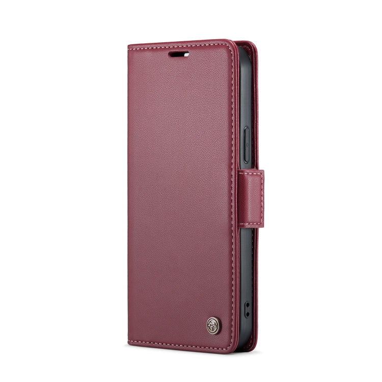 For iPhone 13 Pro CaseMe 023 Butterfly Buckle Litchi Texture RFID Anti-theft Leather Phone Case(Wine Red)