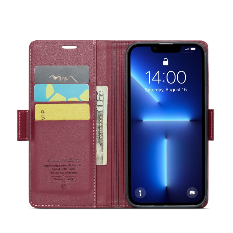 For iPhone 13 Pro CaseMe 023 Butterfly Buckle Litchi Texture RFID Anti-theft Leather Phone Case(Wine Red)