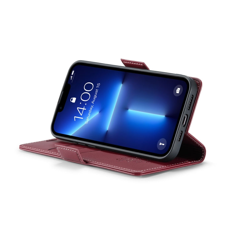 For iPhone 13 Pro CaseMe 023 Butterfly Buckle Litchi Texture RFID Anti-theft Leather Phone Case(Wine Red)