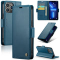 For iPhone 13 Pro CaseMe 023 Butterfly Buckle Litchi Texture RFID Anti-theft Leather Phone Case(Blue)