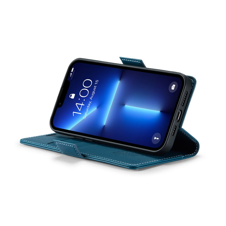 For iPhone 13 Pro CaseMe 023 Butterfly Buckle Litchi Texture RFID Anti-theft Leather Phone Case(Blue)