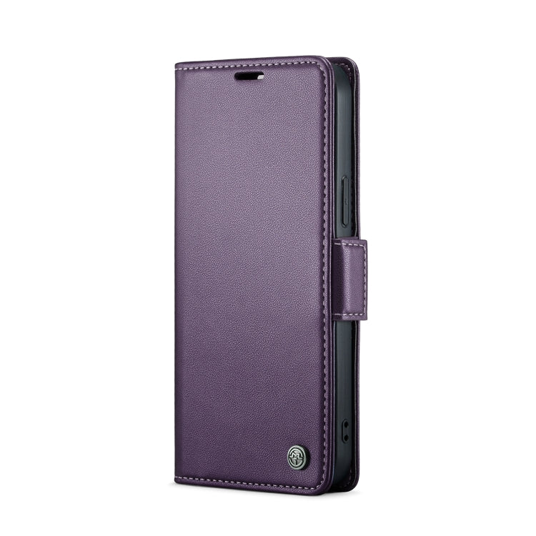 For iPhone 13 Pro CaseMe 023 Butterfly Buckle Litchi Texture RFID Anti-theft Leather Phone Case(Pearly Purple)