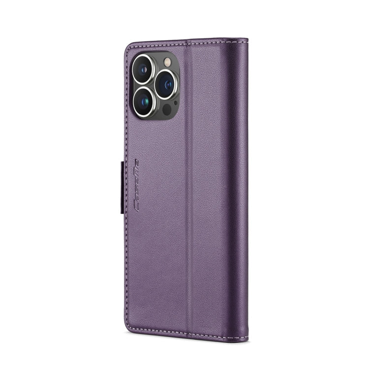 For iPhone 13 Pro CaseMe 023 Butterfly Buckle Litchi Texture RFID Anti-theft Leather Phone Case(Pearly Purple)