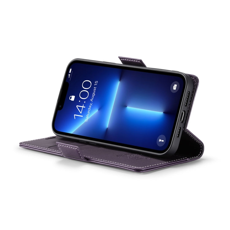 For iPhone 13 Pro CaseMe 023 Butterfly Buckle Litchi Texture RFID Anti-theft Leather Phone Case(Pearly Purple)