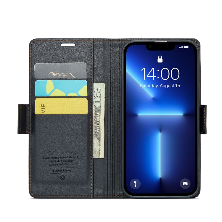 For iPhone 13 Pro Max CaseMe 023 Butterfly Buckle Litchi Texture RFID Anti-theft Leather Phone Case(Black)