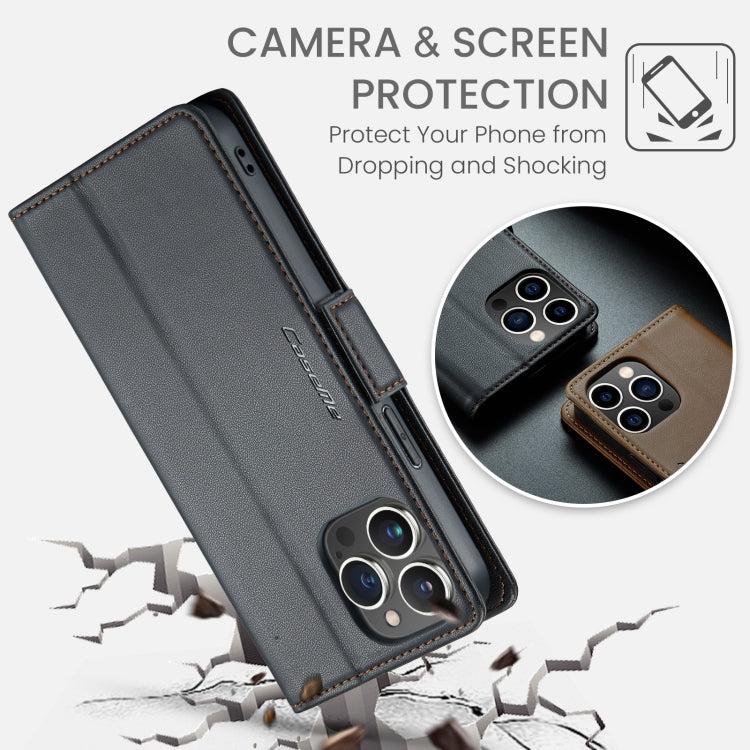 For iPhone 13 Pro Max CaseMe 023 Butterfly Buckle Litchi Texture RFID Anti-theft Leather Phone Case(Black)