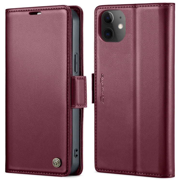 For iPhone 12 / 12 Pro CaseMe 023 Butterfly Buckle Litchi Texture RFID Anti-theft Leather Phone Case(Wine Red)