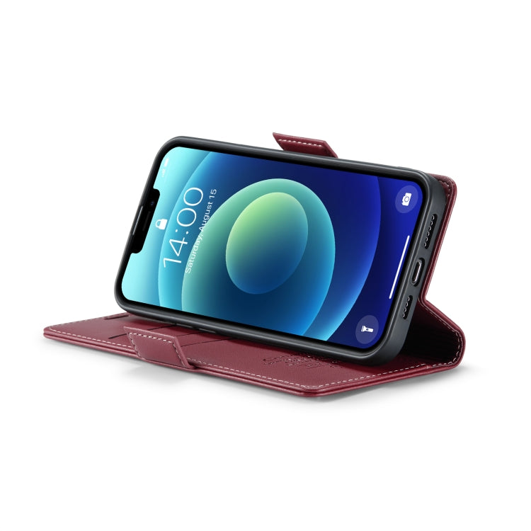 For iPhone 12 / 12 Pro CaseMe 023 Butterfly Buckle Litchi Texture RFID Anti-theft Leather Phone Case(Wine Red)