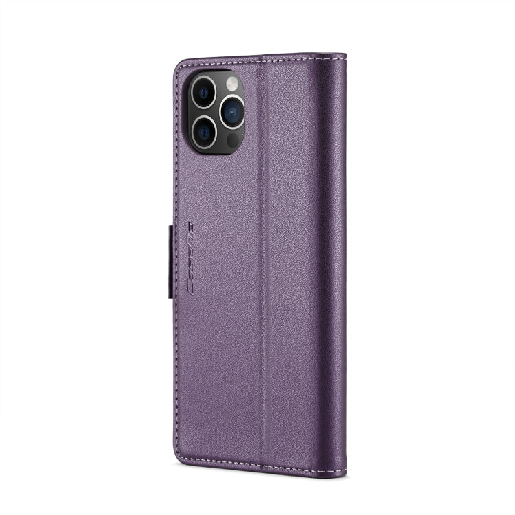 For iPhone 12 Pro Max CaseMe 023 Butterfly Buckle Litchi Texture RFID Anti-theft Leather Phone Case(Pearly Purple)