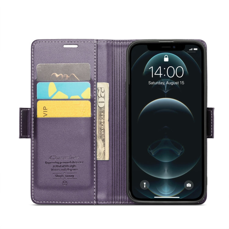For iPhone 12 Pro Max CaseMe 023 Butterfly Buckle Litchi Texture RFID Anti-theft Leather Phone Case(Pearly Purple)