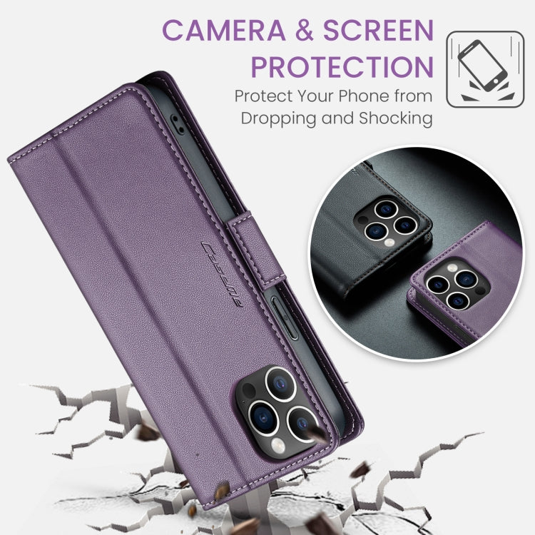 For iPhone 12 Pro Max CaseMe 023 Butterfly Buckle Litchi Texture RFID Anti-theft Leather Phone Case(Pearly Purple)