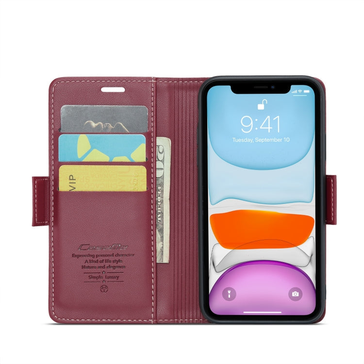 For iPhone 11 CaseMe 023 Butterfly Buckle Litchi Texture RFID Anti-theft Leather Phone Case(Wine Red)